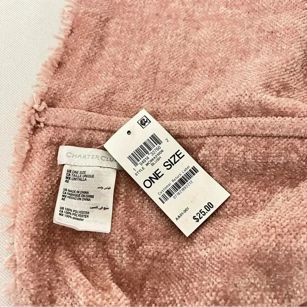 Charter Club Chenille Infinity Scarf Solid Pink Blush Woven Loop Fringed